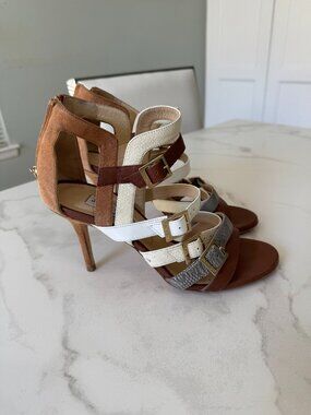 Jimmy Choo Women's Multi Strap Leather Buckle Sandals - Neutral Mix sz 39